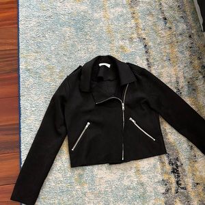 Carly Jean Los Angeles Cropped suede-like jacket.